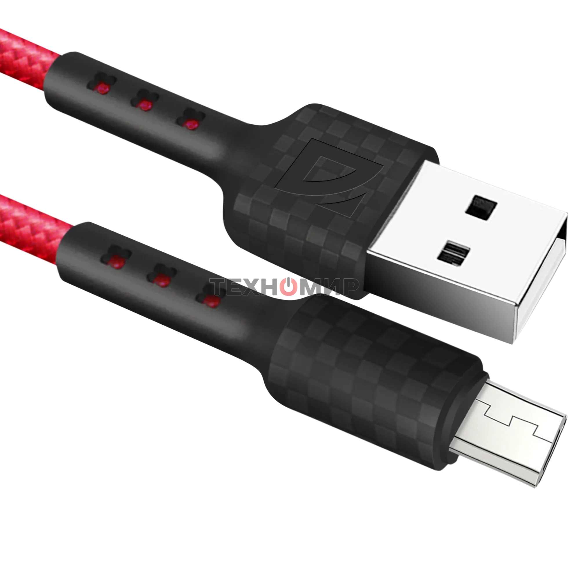 Кабель Defender F181, USB 2.0 (AM) - microUSB 2.0 (BM), 1 м, 2.4А, нейлоновая оплетка, красный.