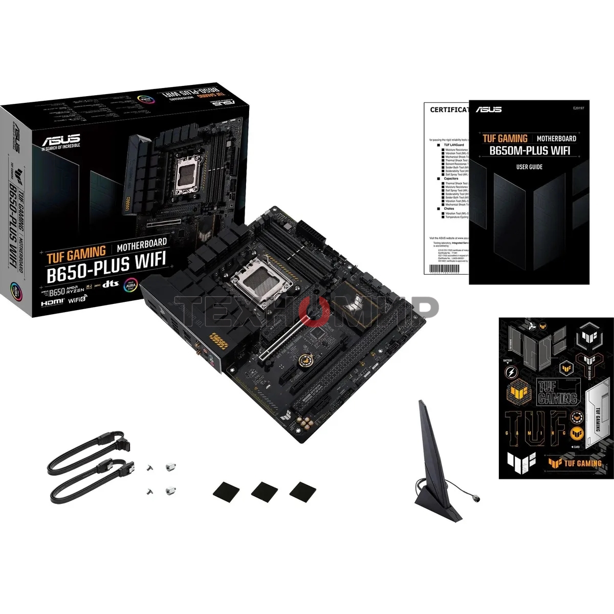 Материнская плата ASUS TUF GAMING B650-PLUS WIFI, AM5, AMD B650, 4xDDR5, 4xSATA, 3xM.2, 1xPCI-E 4.0 x16, 1xPCI-E 4.0 x4, 2xPCI-E x1, 1xHDMI, 1xDP, 1x 2.5Gb LAN, 2xUSB-A 3.2 Gen 2, 4xUSB-A 2.0, 1xUSB-C 3.2 Gen 2, 5x3.5 мм, 7.1, ATX