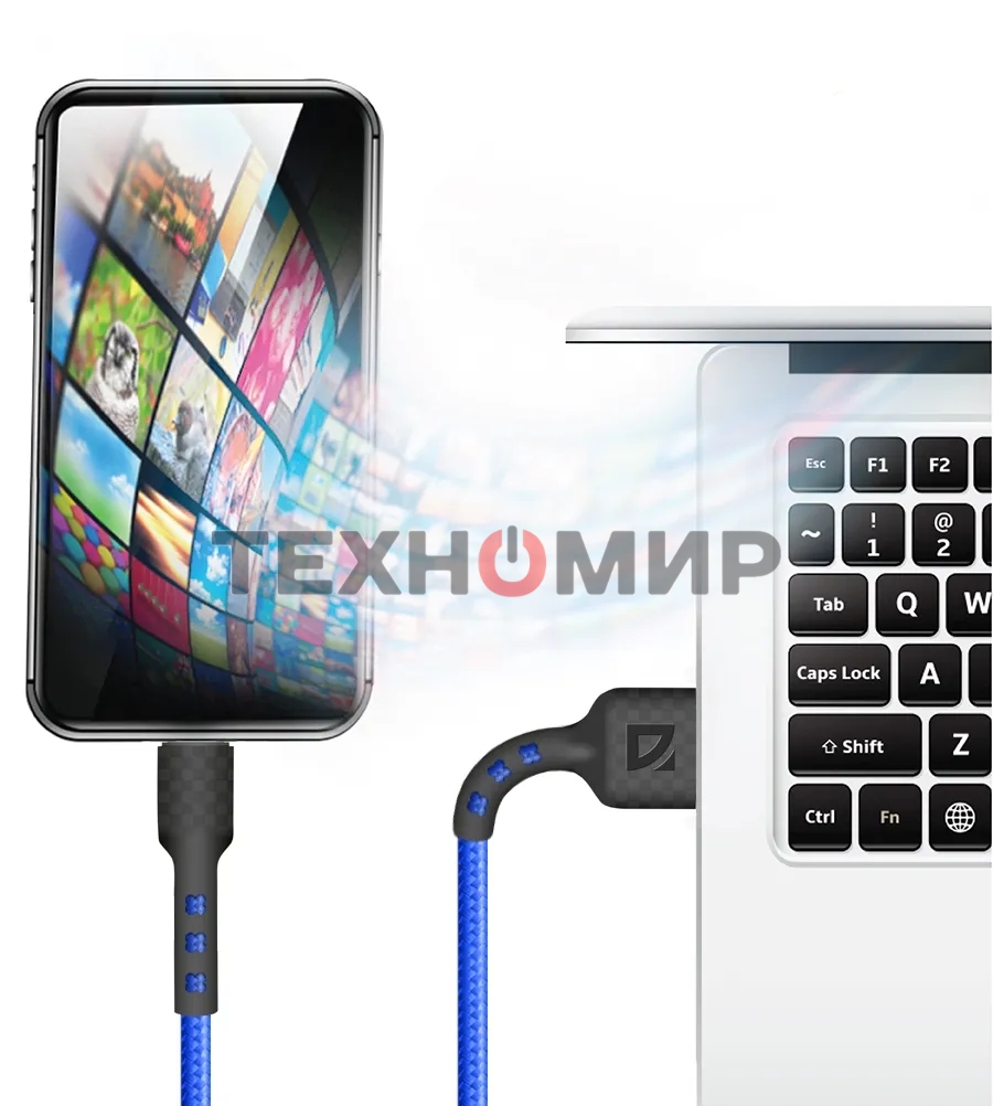 Кабель Defender F181, USB 2.0 (AM) - microUSB 2.0 (BM), 1 м, 2.4А, нейлоновая оплетка, синий.