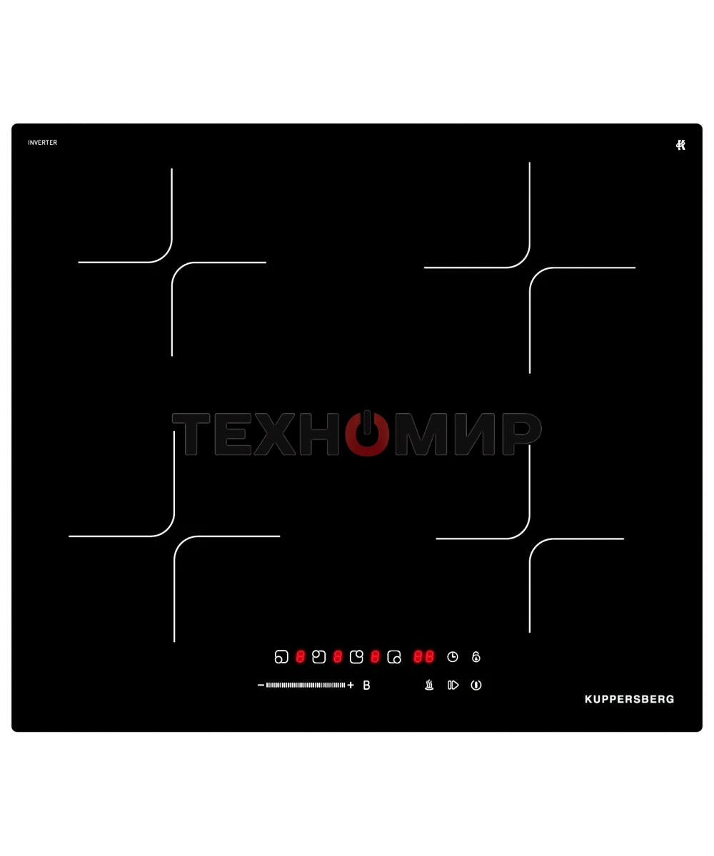 Индукционная варочная панель Kuppersberg ICI 607, High-Tech, индукция, 60 см, 4 зоны нагрева, 9 уровней мощности, inverter, таймер, пауза, Booster, слайдерное управление, черный