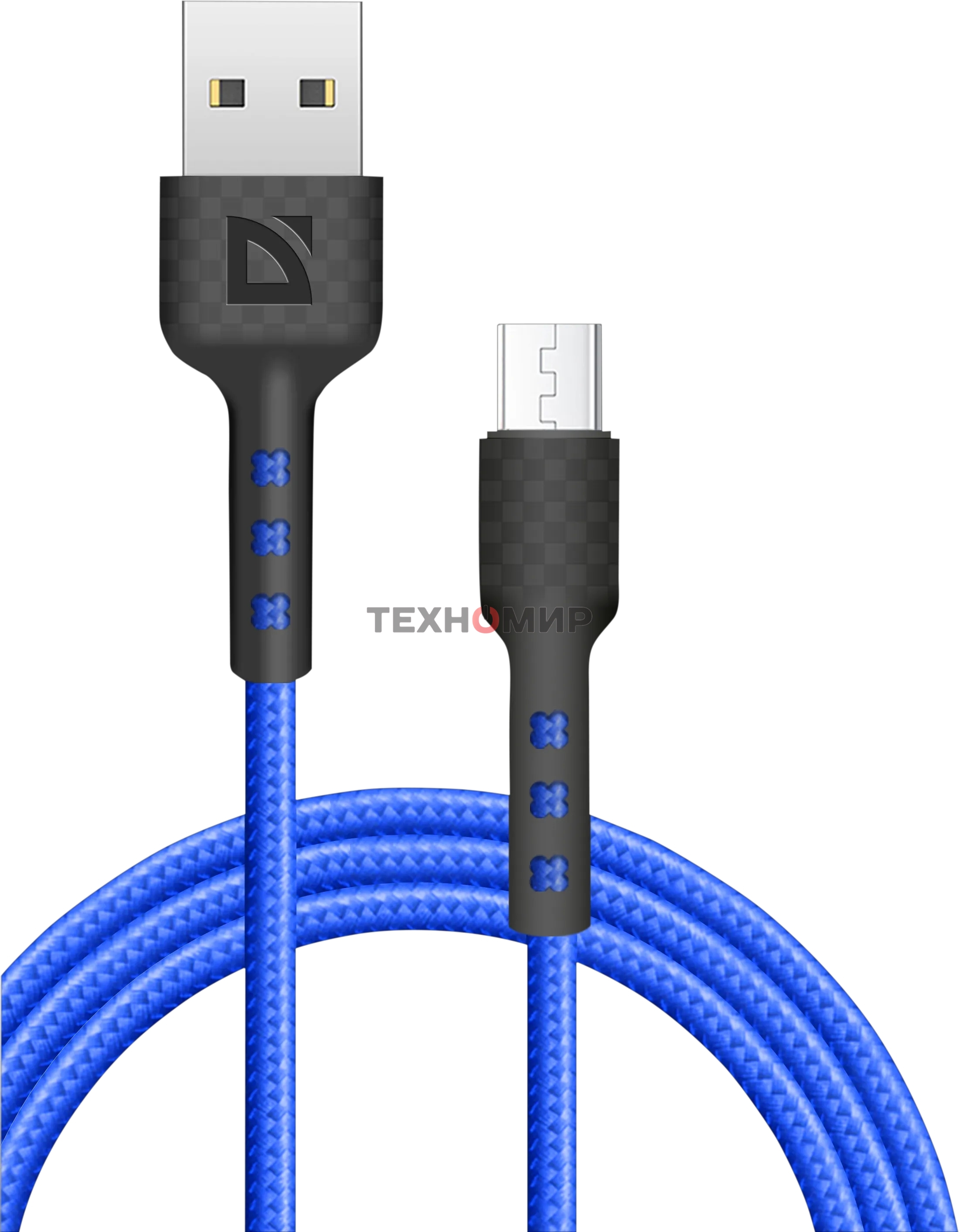 Кабель Defender F181, USB 2.0 (AM) - microUSB 2.0 (BM), 1 м, 2.4А, нейлоновая оплетка, синий.