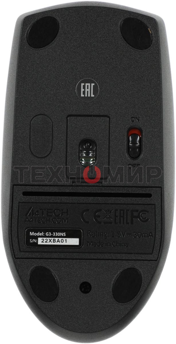 Мышь беспроводная A4Tech G3-330NS черный, 1200 dpi, радиоканал, USB, кнопки - 3