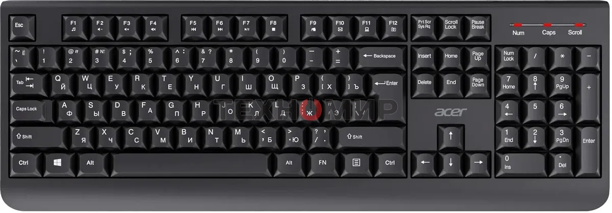 Комплект клавиатура+мышь Acer OCC401 беспроводной, USB, 1600 DPI, чёрный