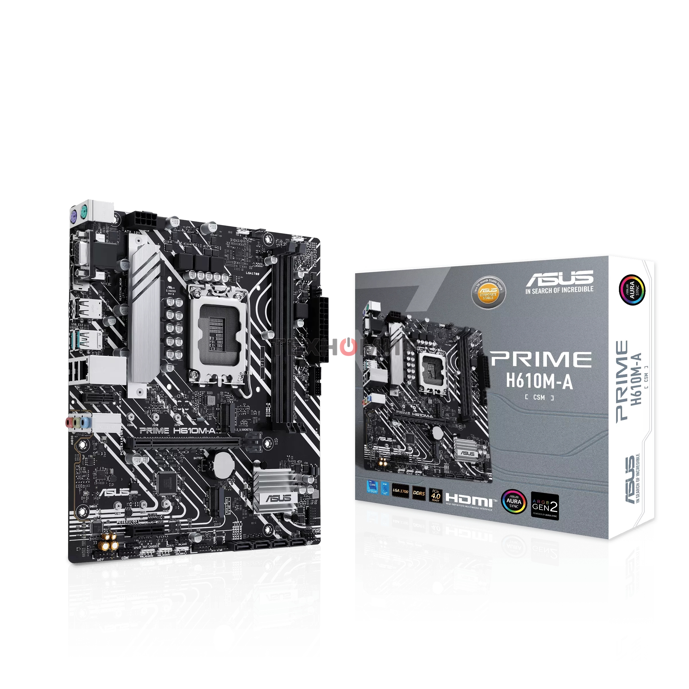 Материнская плата ASUS PRIME H610M-A-CSM, LGA 1700, Intel H610, 2xDDR5, 4xSATA, 2xM.2 PCIe 3.0 (x2, x4), 1xPCIe 4.0 x16, 1xPCIe x1, 1xHDMI, 1xDP, 1xVGA, 2xUSB-A 3.2 Gen 2, 4xUSB-A 2.0, 1x 1Gb LAN, 3x3.5 мм, 7.1, mATX