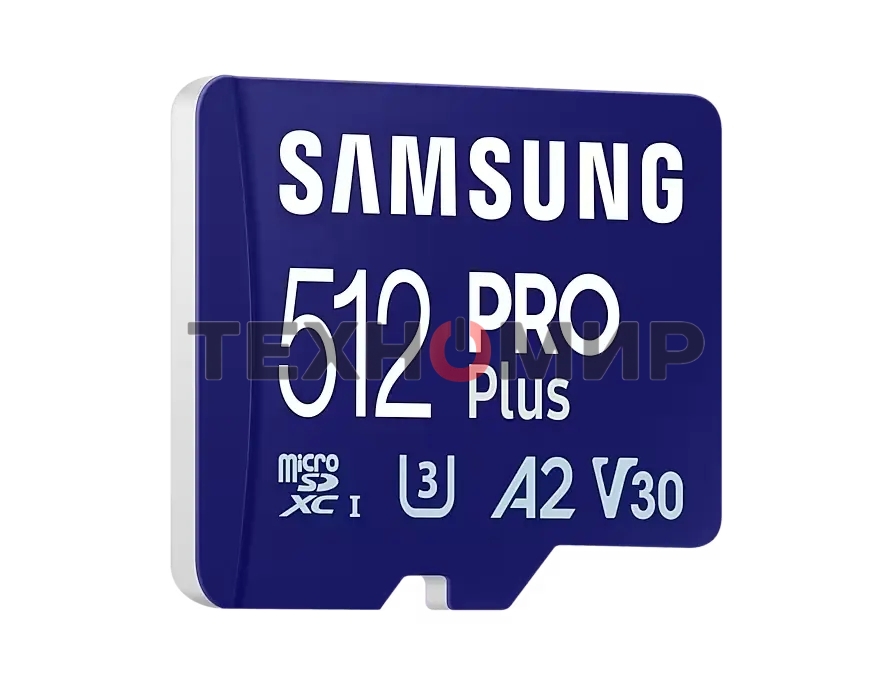 Флеш карта microSDXC 512GB Samsung PRO Plus Class 10, A2, V30, UHS-I (U3), W 130 МБ/с, R 180 МБ/с, MB-MD512SA/KR адаптер на SD