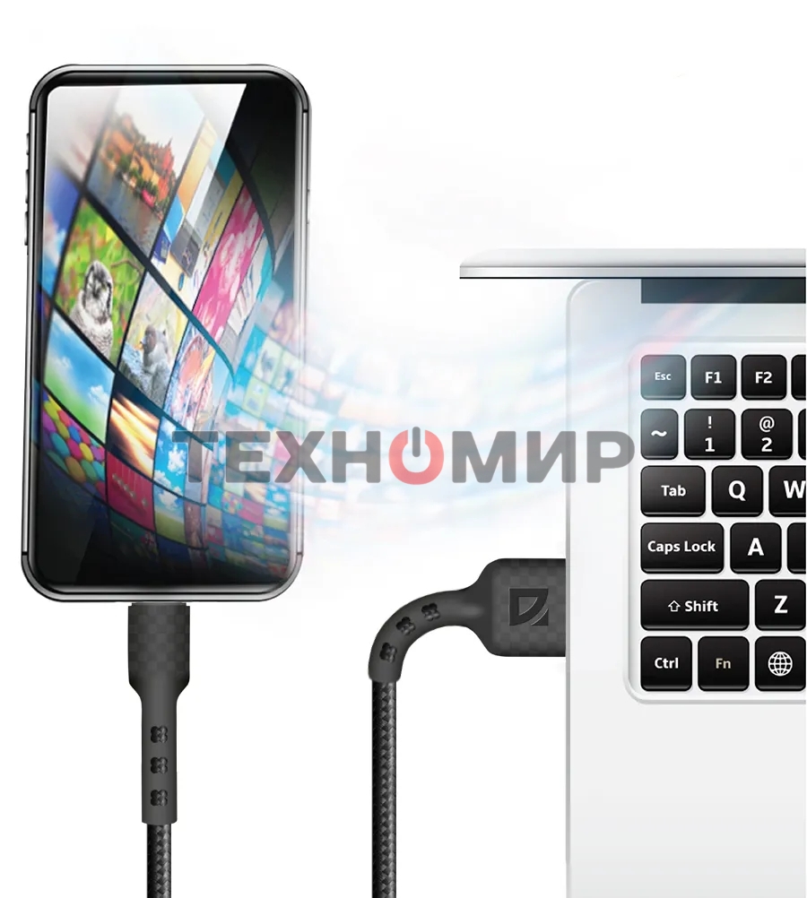 Кабель Defender F181, USB 2.0 (AM) - microUSB 2.0 (BM), 1 м, 2.4А, нейлоновая оплетка, черный