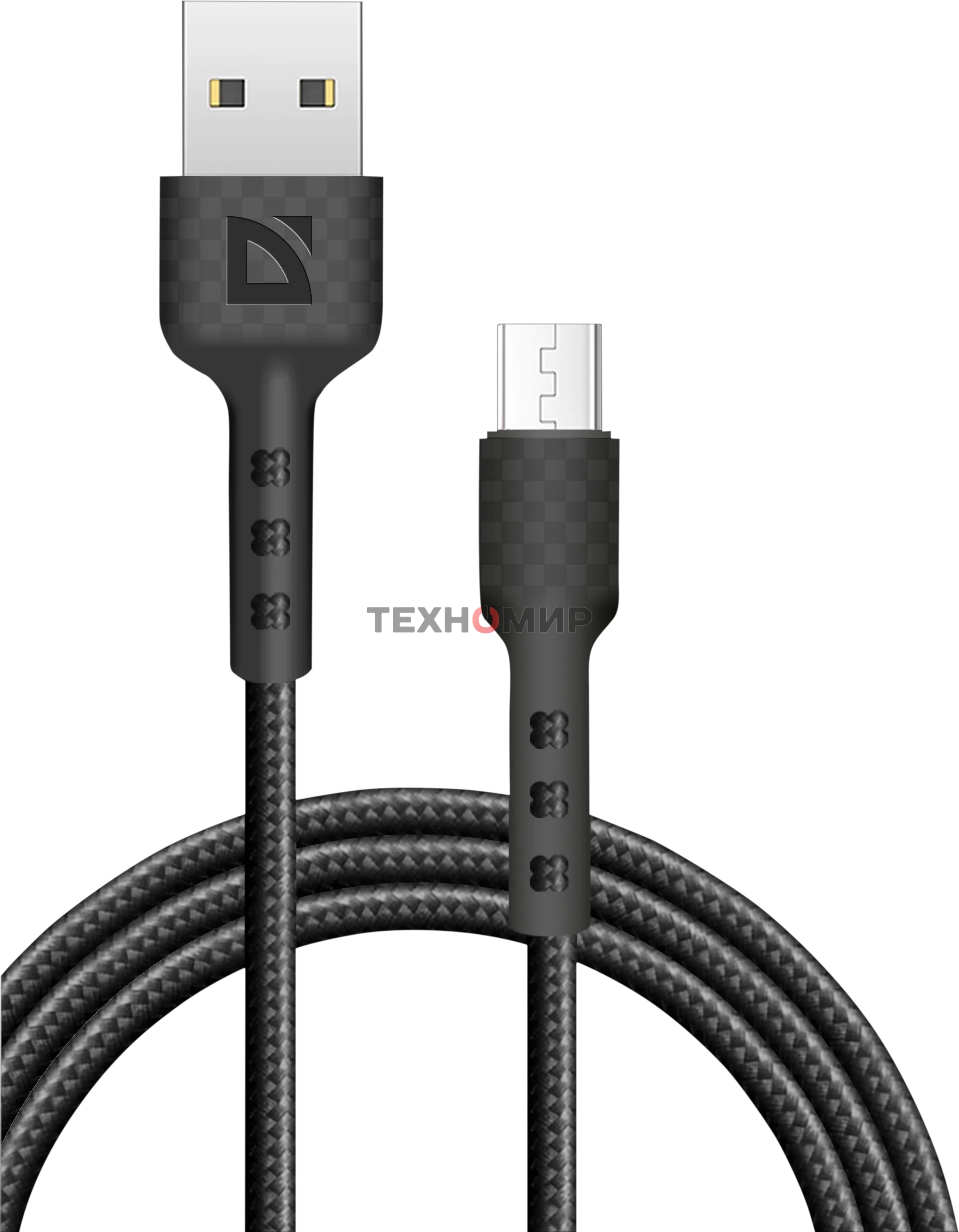 Кабель Defender F181, USB 2.0 (AM) - microUSB 2.0 (BM), 1 м, 2.4А, нейлоновая оплетка, черный