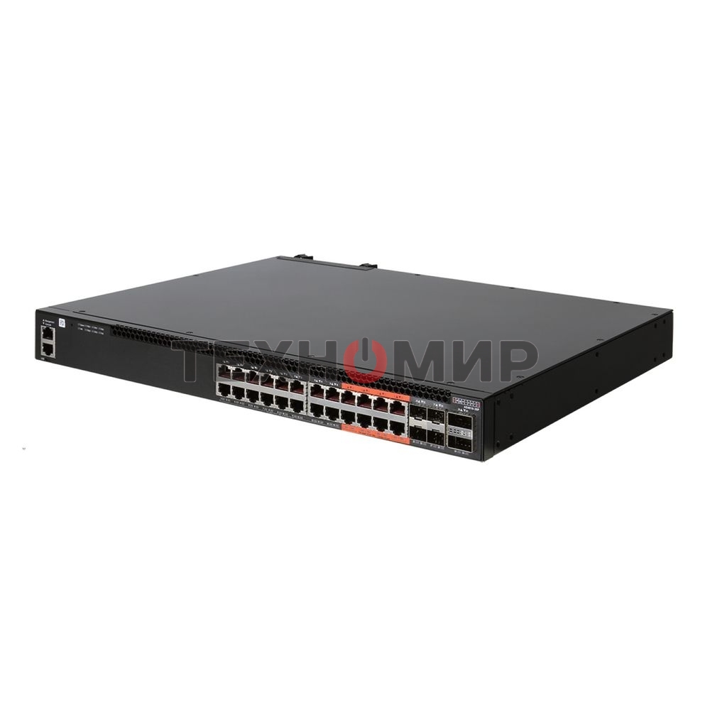 Коммутатор 4610-30P-O-AC-F Edge-corE AS4610-30P, 24-Port GE RJ45 port PoE+, last 8 ports Ultra-PoE, 960W PoE Bugdet, 4x10G SFP+, 2 port 20G QSFP+ for stacking, Broadcom Helix 4, Dual-core ARM Cortex A9 1GHz, dual 110-230VAC 600W hot-swappable PSUs, one fi