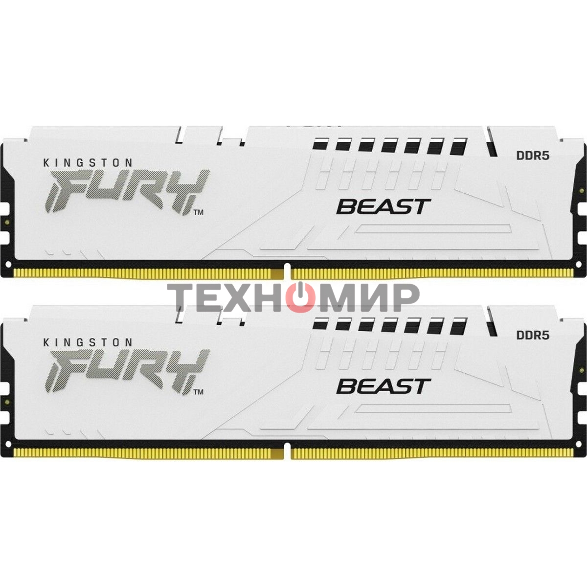 Оперативная память Kingston Fury Beast, DDR5, 32Gb (2x16GB), 6000MHz, CL36, DIMM, с радиаторами, белый