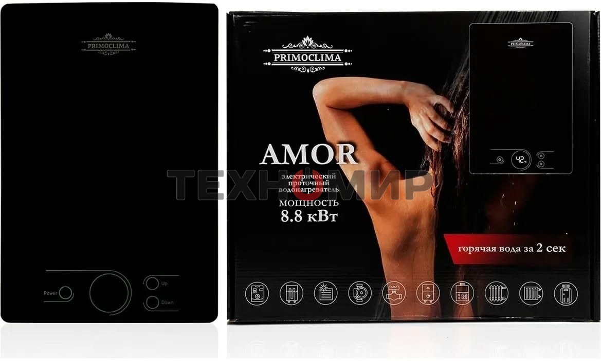 Электрический проточный водонагреватель PrimoClima AMOR 8.8 кВт, черный