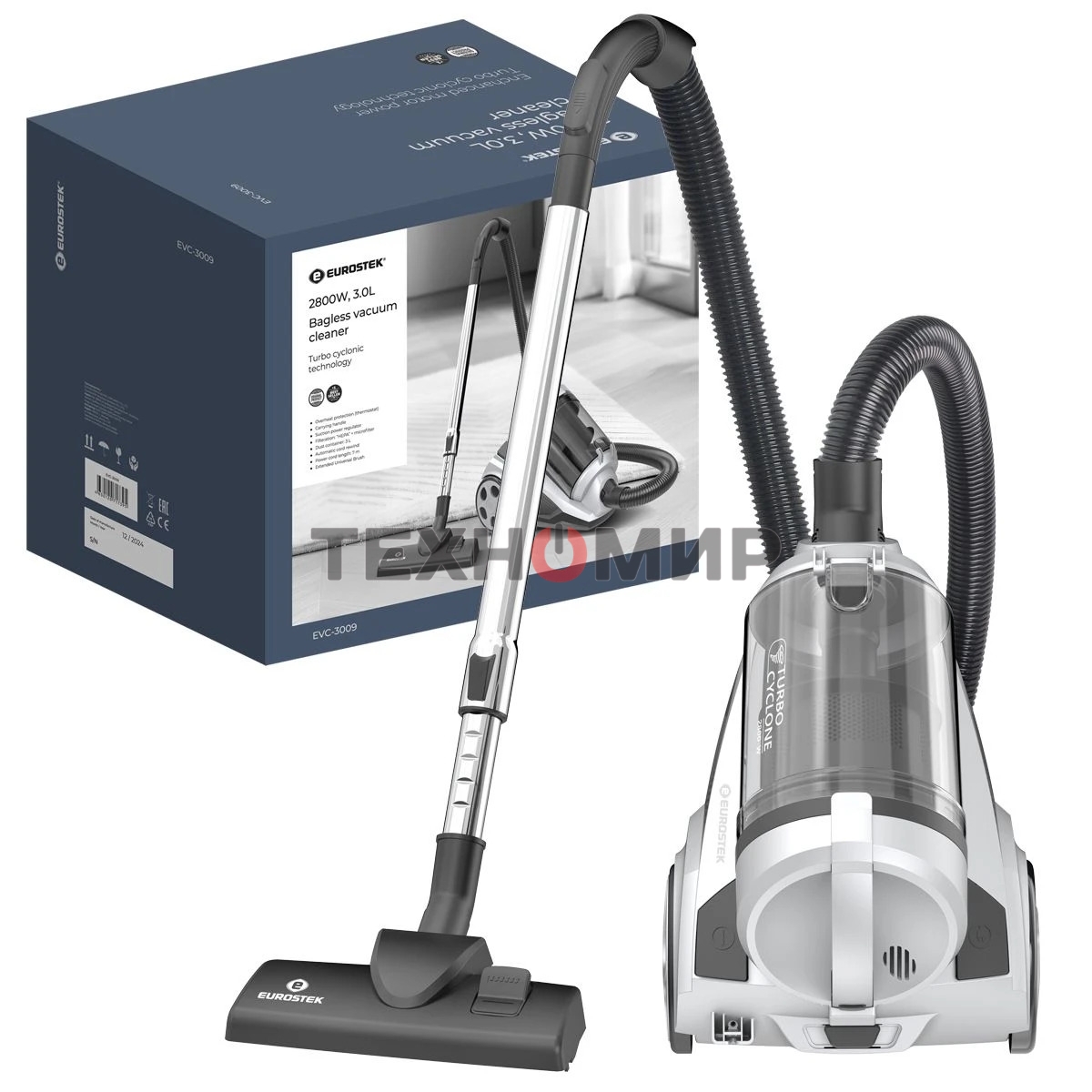 Пылесос Eurostek EVC-3009 белый, 420/2800 Вт, уборка сухая, пылесборник контейнер 3 л