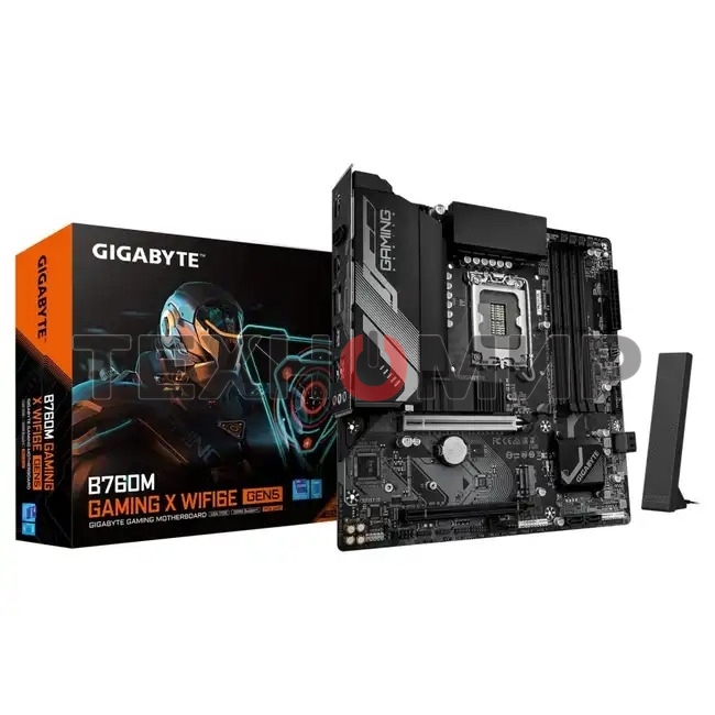 Материнская плата Gigabyte B760M GAMING X WIFI6E GEN5, LGA1700, Intel B760, 4xDDR5, 4xSATA, 2xM.2, 1xPCIe 5.0 x16, 1xPCIe 3.0 x4, 1xHDMI, 1xDP, 1x2.5Gb LAN, Wi-Fi 6E, Bluetooth 5.3, 3xUSB-A 5Gbps, 5xUSB-A 2.0, 3x3.5 мм, 7.1, mATX