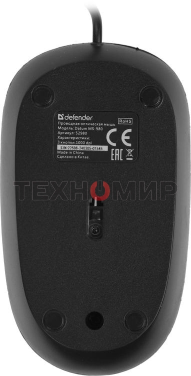 Мышь проводная Defender Datum MS-980 черный, 1000 dpi, USB, кнопки - 3