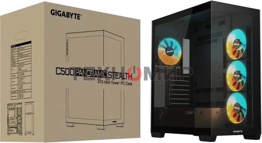 Компьютерный корпус Gigabyte Gb-C500P ST черный без БП ATX 3x120мм 6x140мм 2xUSB 3.0 1xUSB3.1 audio bott PSU