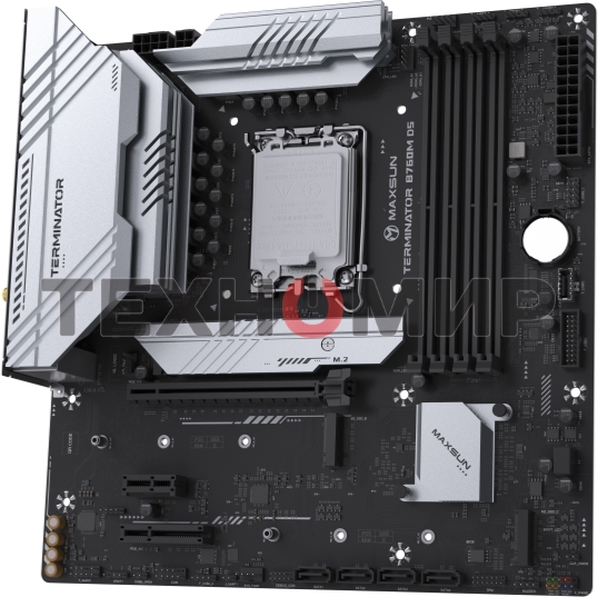 Материнская плата Maxsun Terminator B760M D5 WIFI, LGA 1700, Intel B760, 4xDDR5, 4xSATA, 3xM.2, 1xPCIe 5.0 x16, 1xPCIe x4, 1xPCIe x1, 1xHDMI, 1xDP, 1x 2.5Gb LAN, 6xUSB 2.0, 2xUSB 3.2 Gen 2, 3x3.5 мм, 5.1, mATX