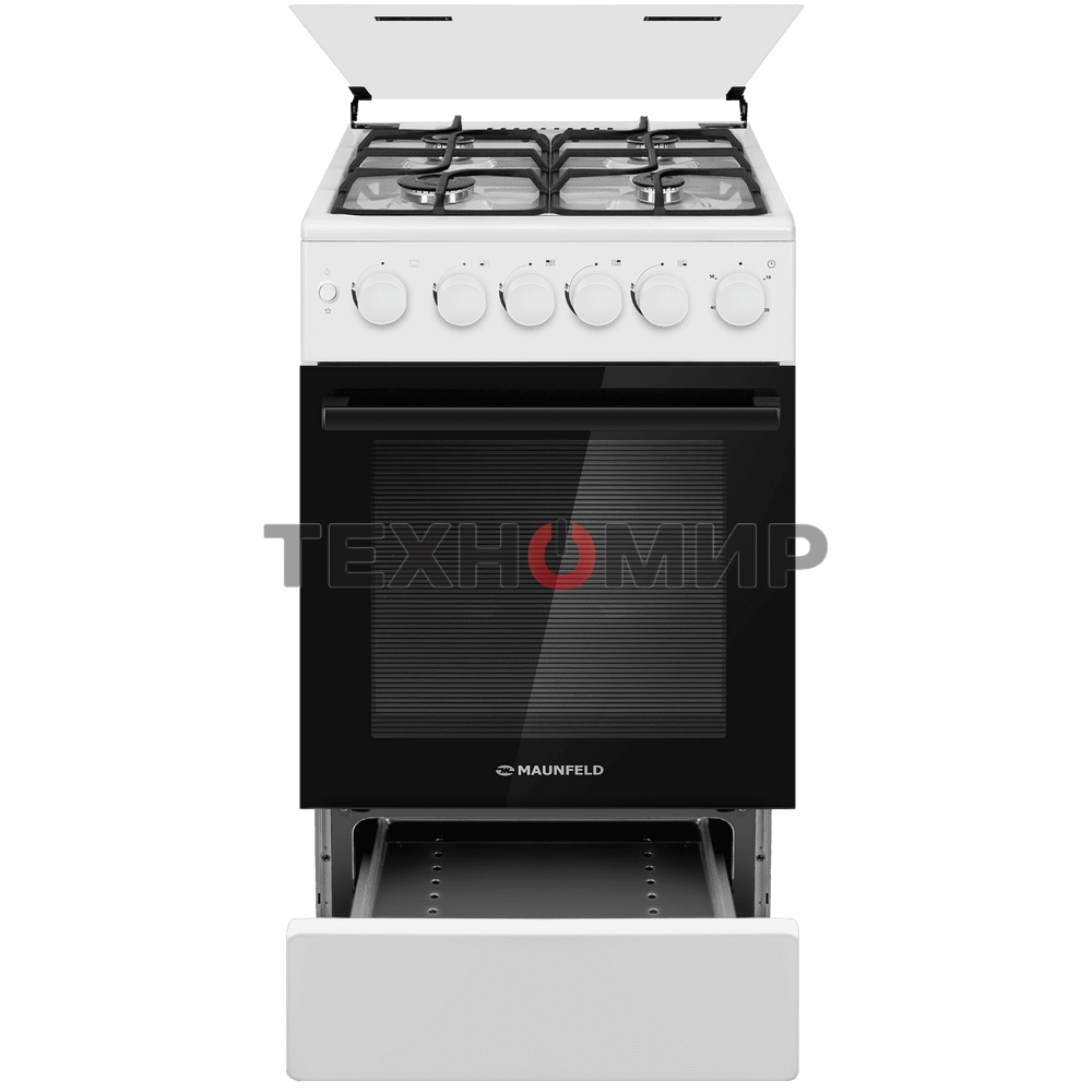 Плита газовая Maunfeld MGC50GCW08D белый, конфорок 4 шт, духовка 59 л, 50 см x 89 см x 65 см