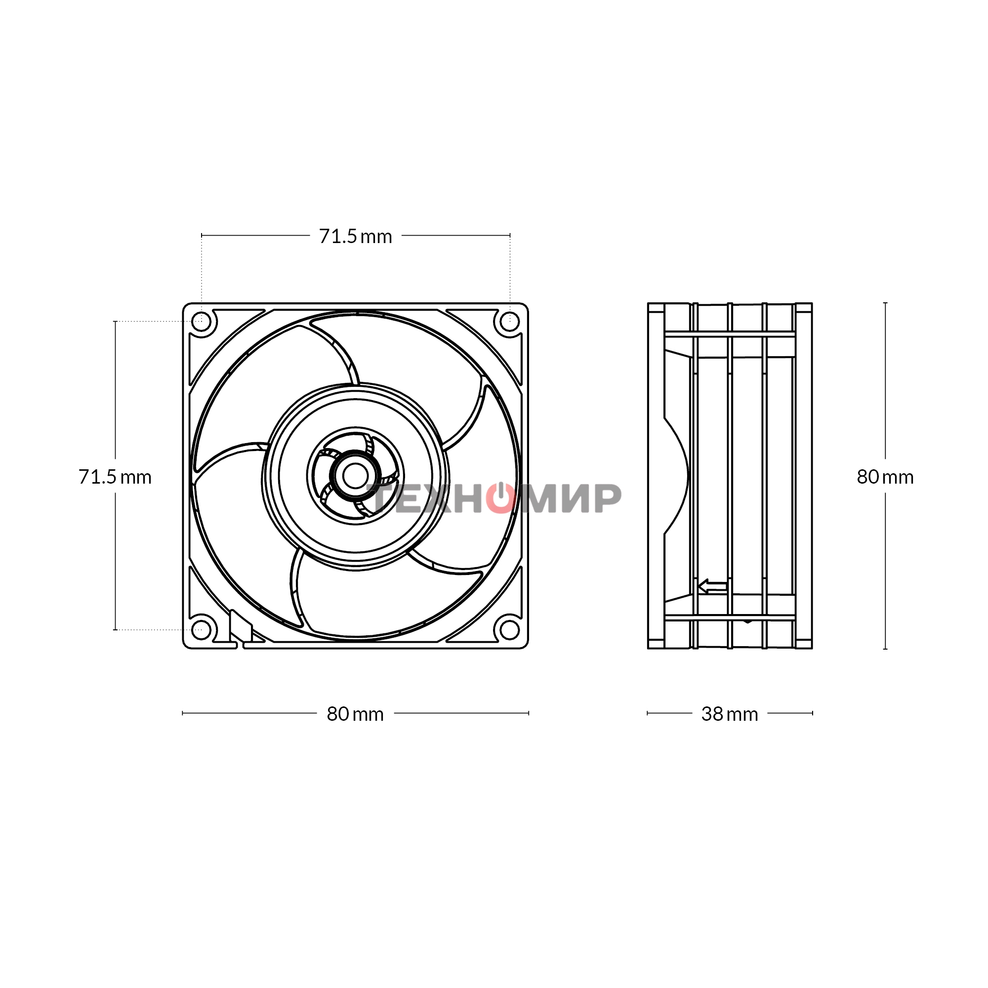 Вентилятор для корпуса Arctic S8038-7K черный, 80 мм, 7000 об/мин, 22.5 дБ, 4 pin