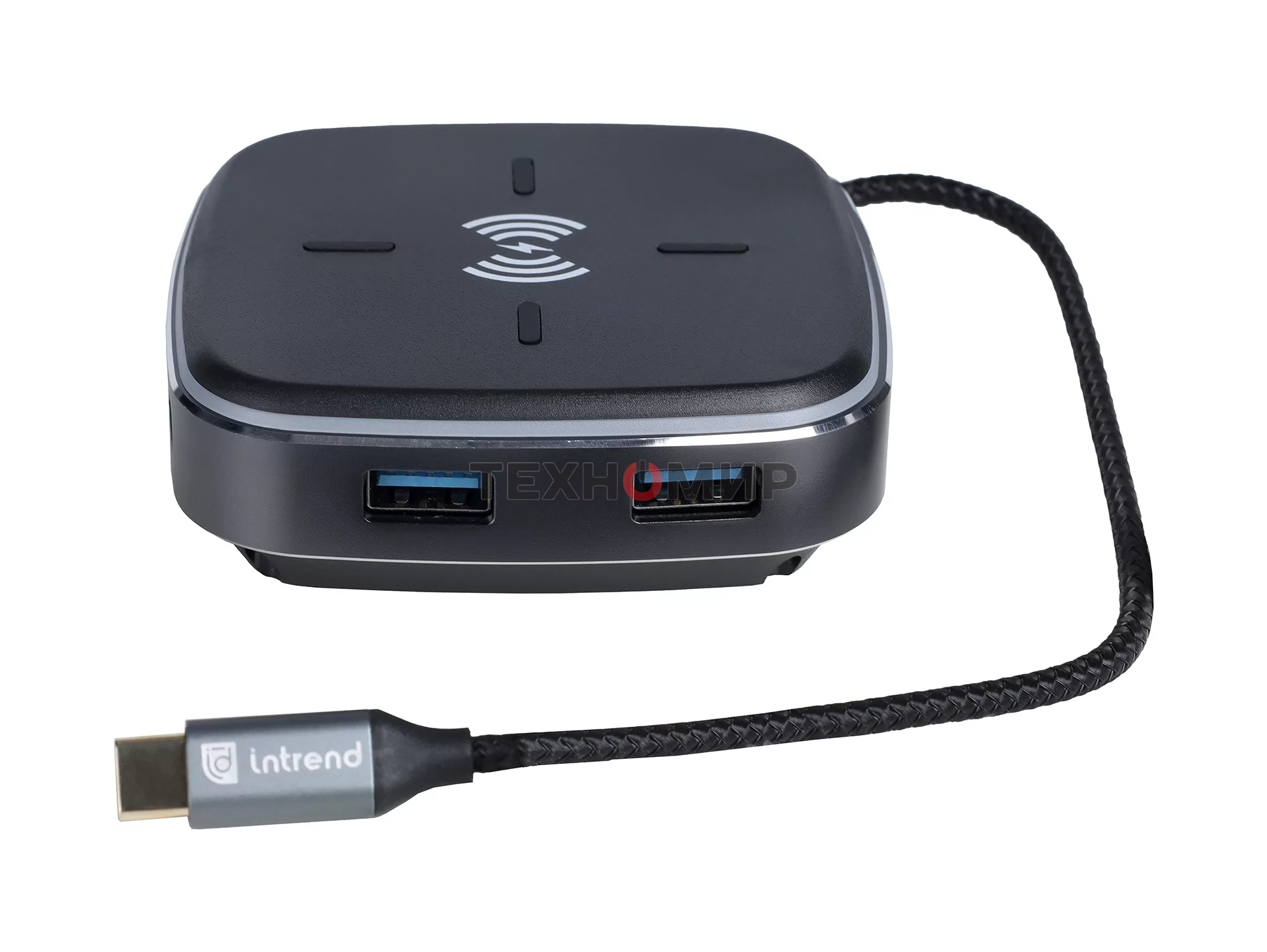 Многофункциональная док-станция Intrend ITACS-9W Type-C с беспроводной зарядкой 3 встроенных высокоскоростных USB 3.0, встроенный высокоскоростной TF и SD карт ридер, разъем RJ-45 для подключения к локальной сети HDMI 4K/30Hz, 60W Power Delivery порт,