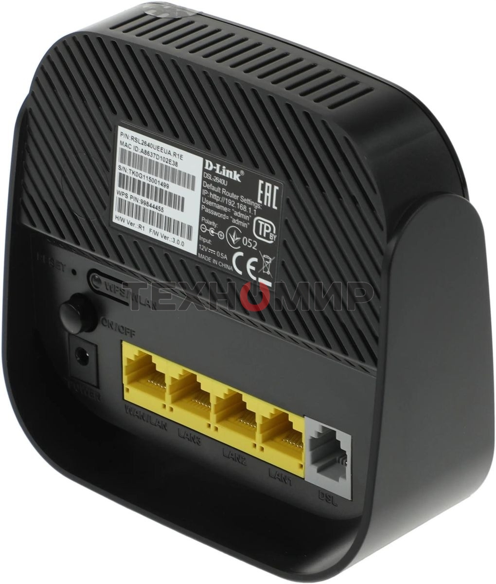 Роутер беспроводной D-Link DSL-2640U/R1A ADSL2+ черный ANNEX А