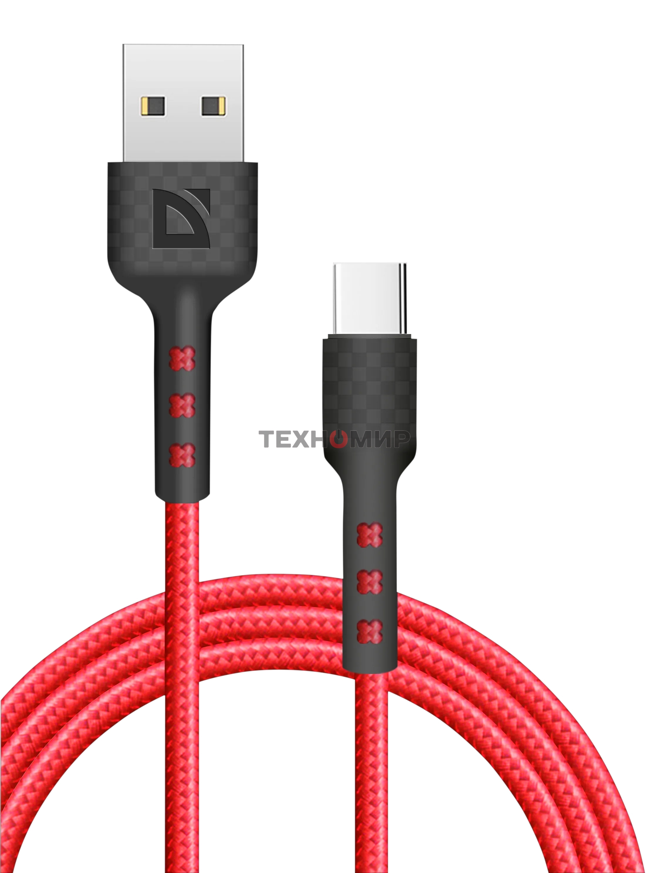 Кабель Defender F181, USB 2.0 (AM) - Type-C, 1 м, 2.4А, нейлоновая оплетка, красный.