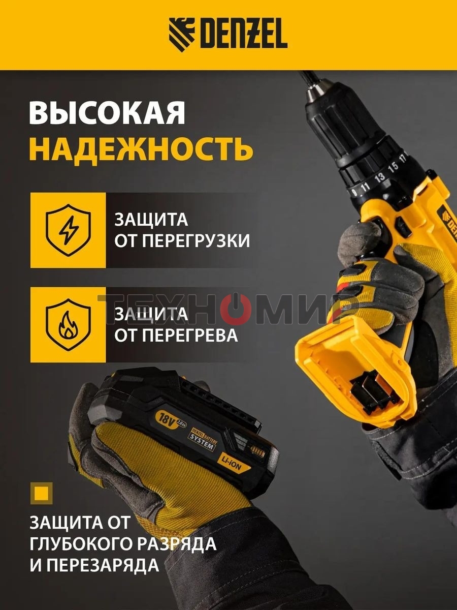 Батарея аккумуляторная Denzel B-18-2.0, Li-Ion, 18 В, 2,0 А·ч