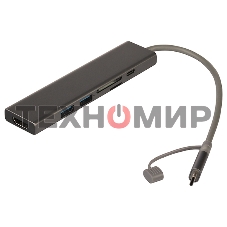 USB-концентратор Qumo Dock 7 (HB-0008), Type-C, PD, HDMI, 4k 30Hz, 1080p 60 Hz, GE1000 MBS, 4 USB 3.0, 20 см, SD, Micro SD, металлический корпус, темно-серый