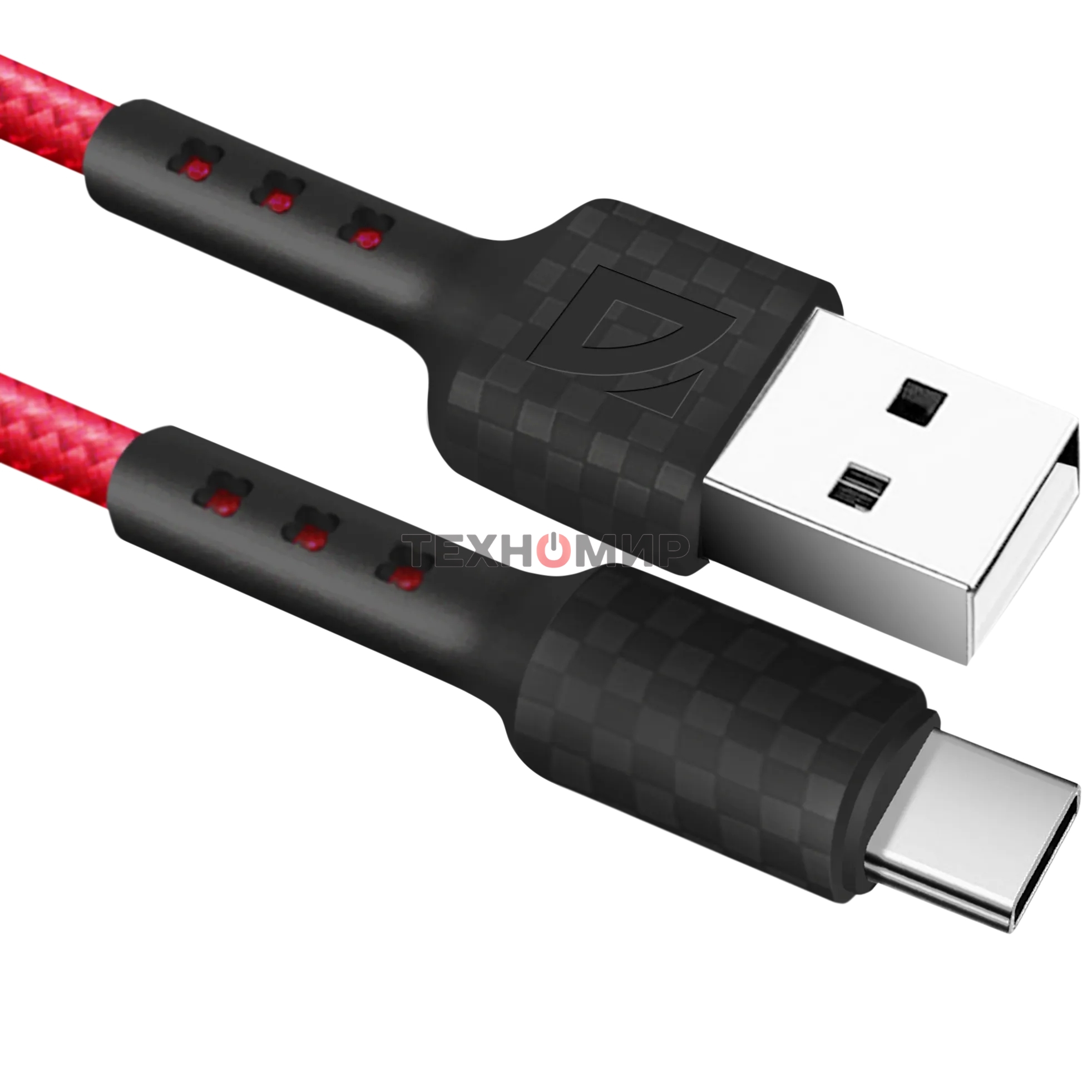Кабель Defender F181, USB 2.0 (AM) - Type-C, 1 м, 2.4А, нейлоновая оплетка, красный.