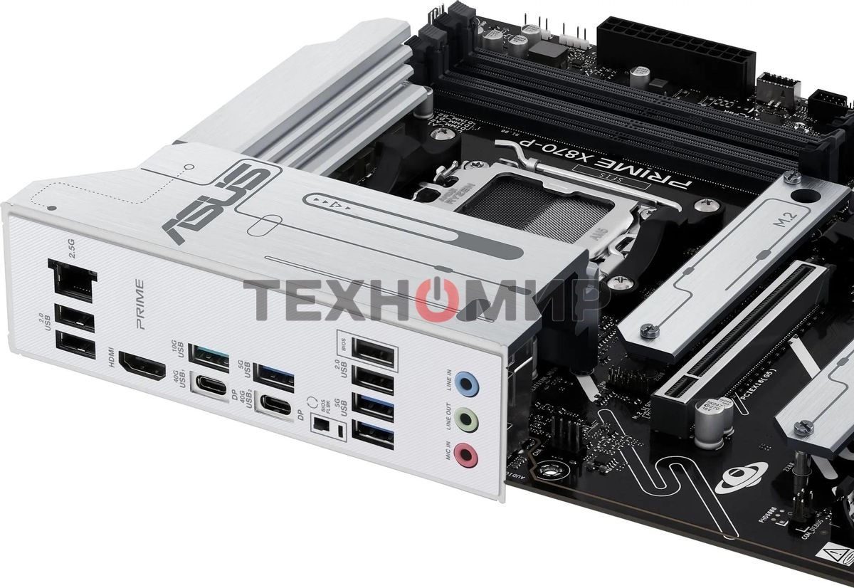 Материнская плата ASUS PRIME X870-P, AM5, AMD X870, 4xDDR5, 2xSATA, 4xM.2, 1xPCIe 5.0 x16, 2xPCIe 4.0 x1, 1xHDMI, 2xUSB-C, 1x 2.5Gb LAN, 4xUSB-A 3.2 Gen 1, 1xUSB-A 3.2 Gen 2, 4xUSB-A 2.0, 3x3.5 мм, 7.1, ATX