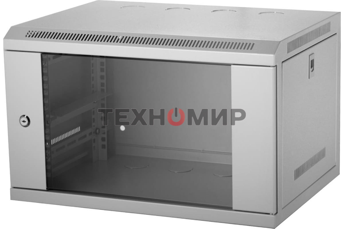 Шкаф телекоммуникационный настенный NEOMAX 6U (600х350), стеклянная дверь, замок (3шт) на ключе, разборный, цвет серый (1 коробка) NCB-WM6U-6035GK3-100-GY