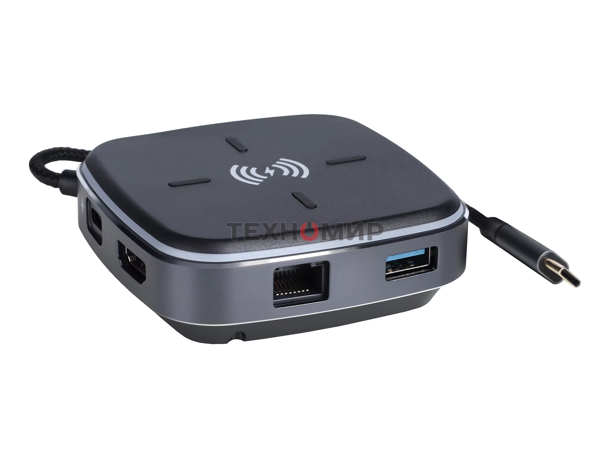 Многофункциональная док-станция Intrend ITACS-9W Type-C с беспроводной зарядкой 3 встроенных высокоскоростных USB 3.0, встроенный высокоскоростной TF и SD карт ридер, разъем RJ-45 для подключения к локальной сети HDMI 4K/30Hz, 60W Power Delivery порт,