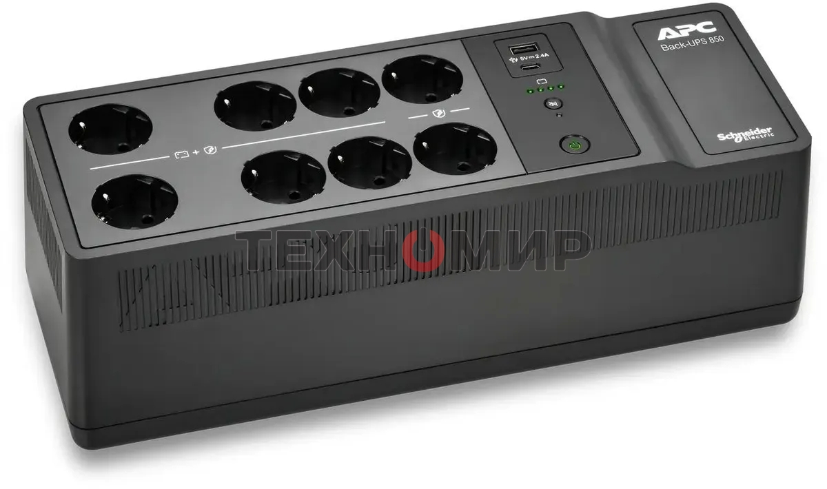 Источник бесперебойного питания APC Back-UPS ES 850VA/520W, 230V, 8 Schuko (2 Surge & 6 batt.), USB, USB charge(type A,C), Data/DSL protect.,(BE700G-RS, BE850G2-GR analogue), 1 year warranty