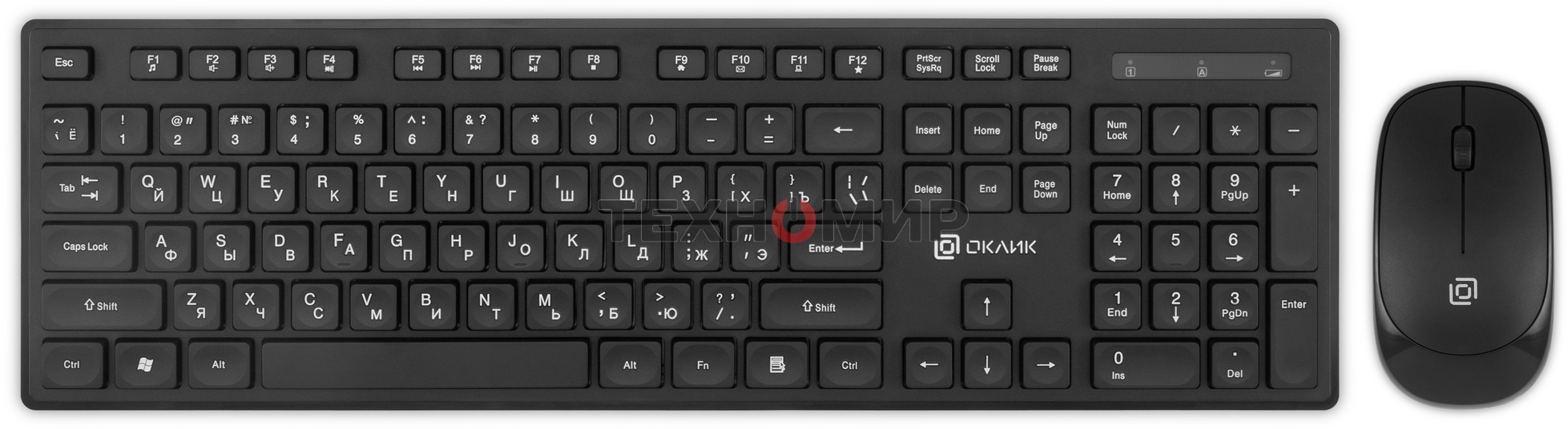 Комплект клавиатура+мышь Oklick S255W беспроводной, USB, 1200 DPI, чёрный