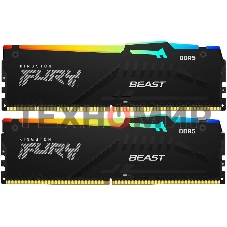 Оперативная память Kingston Fury Beast, DDR5, 64Gb (2x32Gb), 6000MHz, CL30, DIMM, с радиатором, RGb, черный