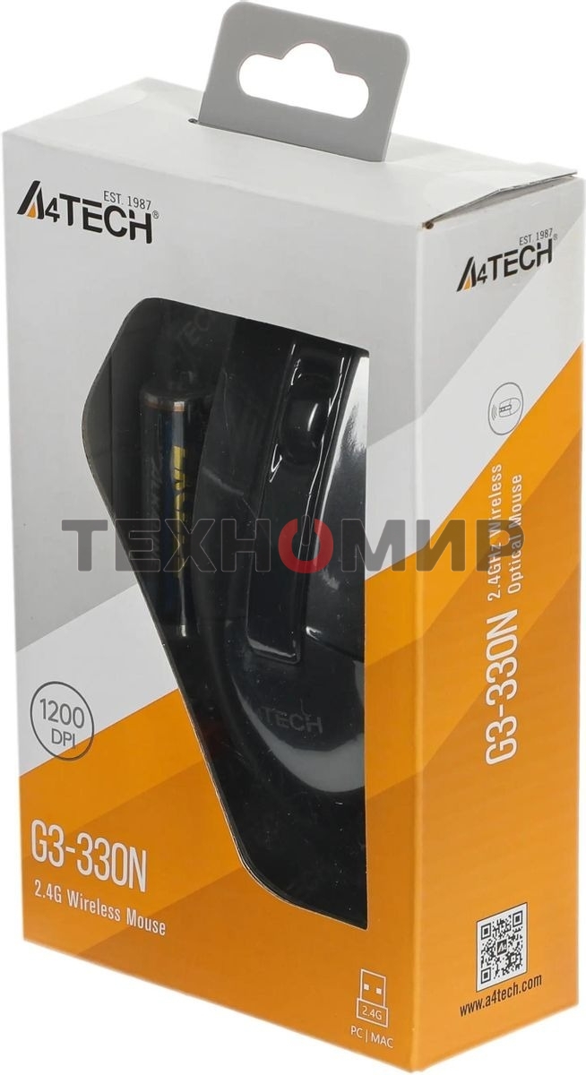 Мышь беспроводная A4Tech G3-330N черный, 1200 dpi, радиоканал, USB, кнопки - 3