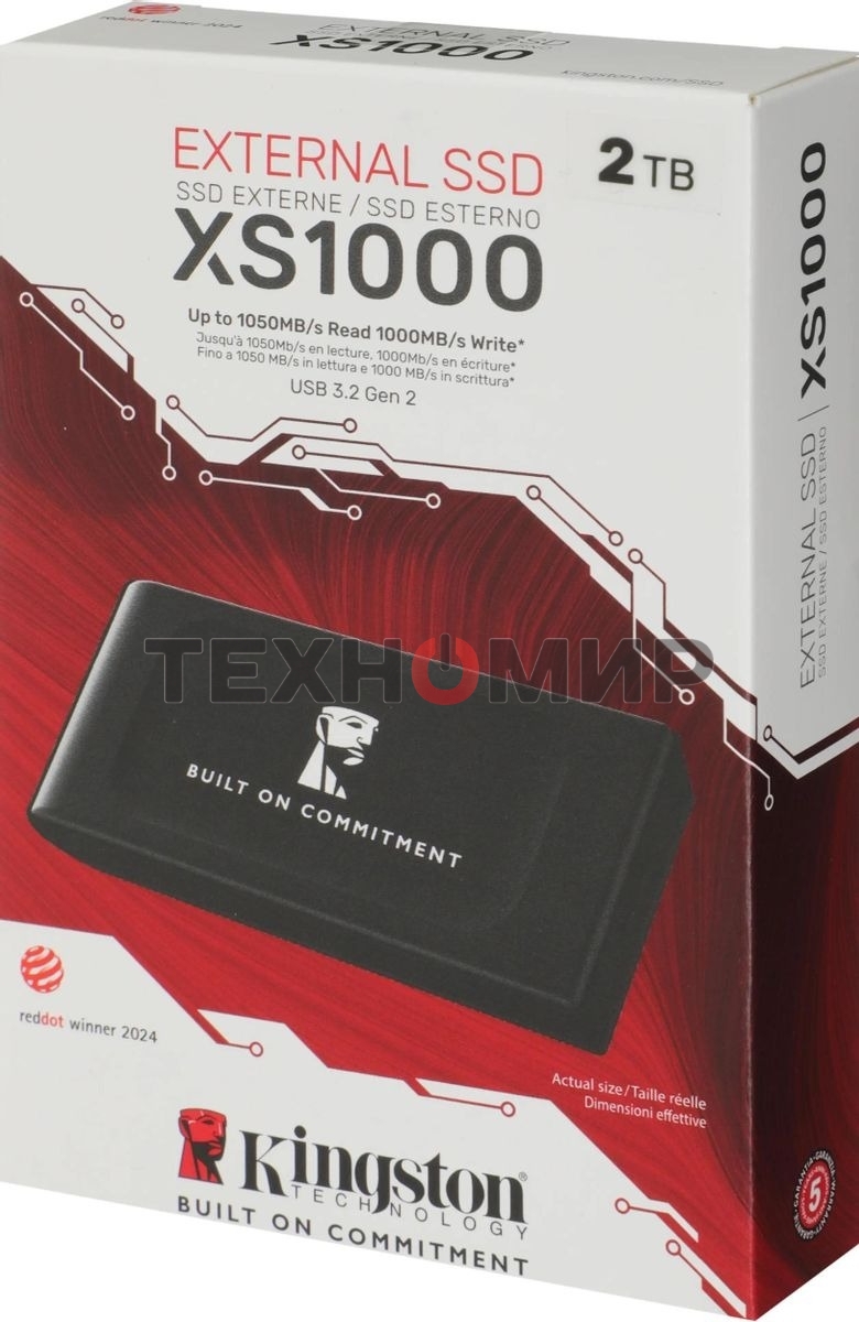 Внешний SSD Kingston XS1000, 2TB, USB 3.2 Gen 2 Type-C, R/W 1050/1000, черный