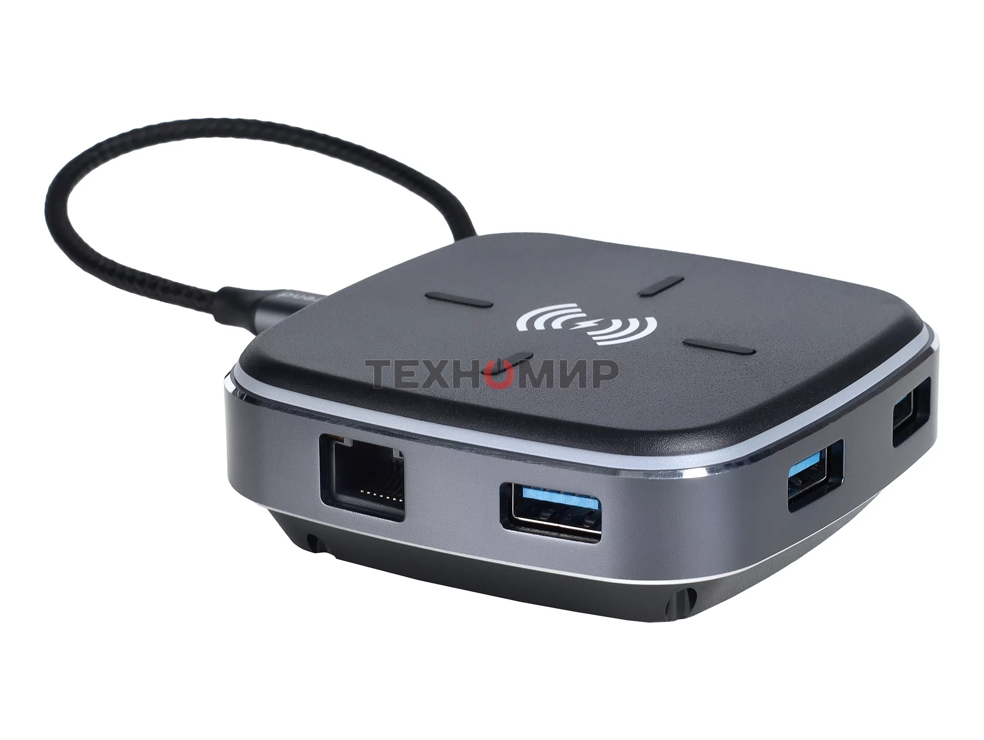 Многофункциональная док-станция Intrend ITACS-9W Type-C с беспроводной зарядкой 3 встроенных высокоскоростных USB 3.0, встроенный высокоскоростной TF и SD карт ридер, разъем RJ-45 для подключения к локальной сети HDMI 4K/30Hz, 60W Power Delivery порт,