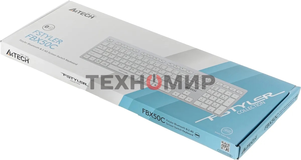 Клавиатура беспроводная A4Tech Fstyler FBX50C, USB, Bluetooth/Радиоканал, белый