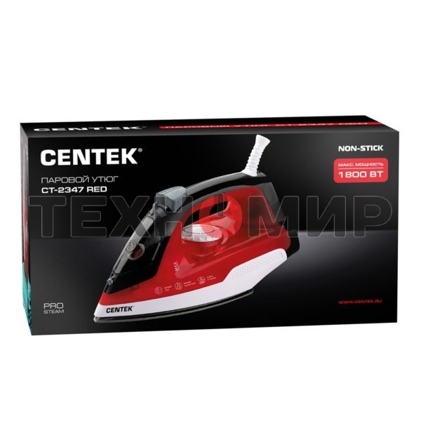 Утюг Centek СТ-2347 красный, 1800 Вт, 20 г/мин, 80 г/мин, 200 мл