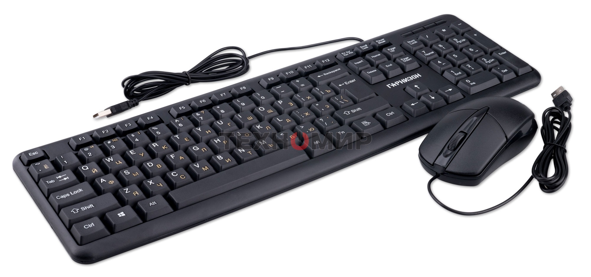 Комплект клавиатура + мышь проводной Гарнизон GKS-122, 104кл+3кн, 1000 DPI, 1.8м, черный