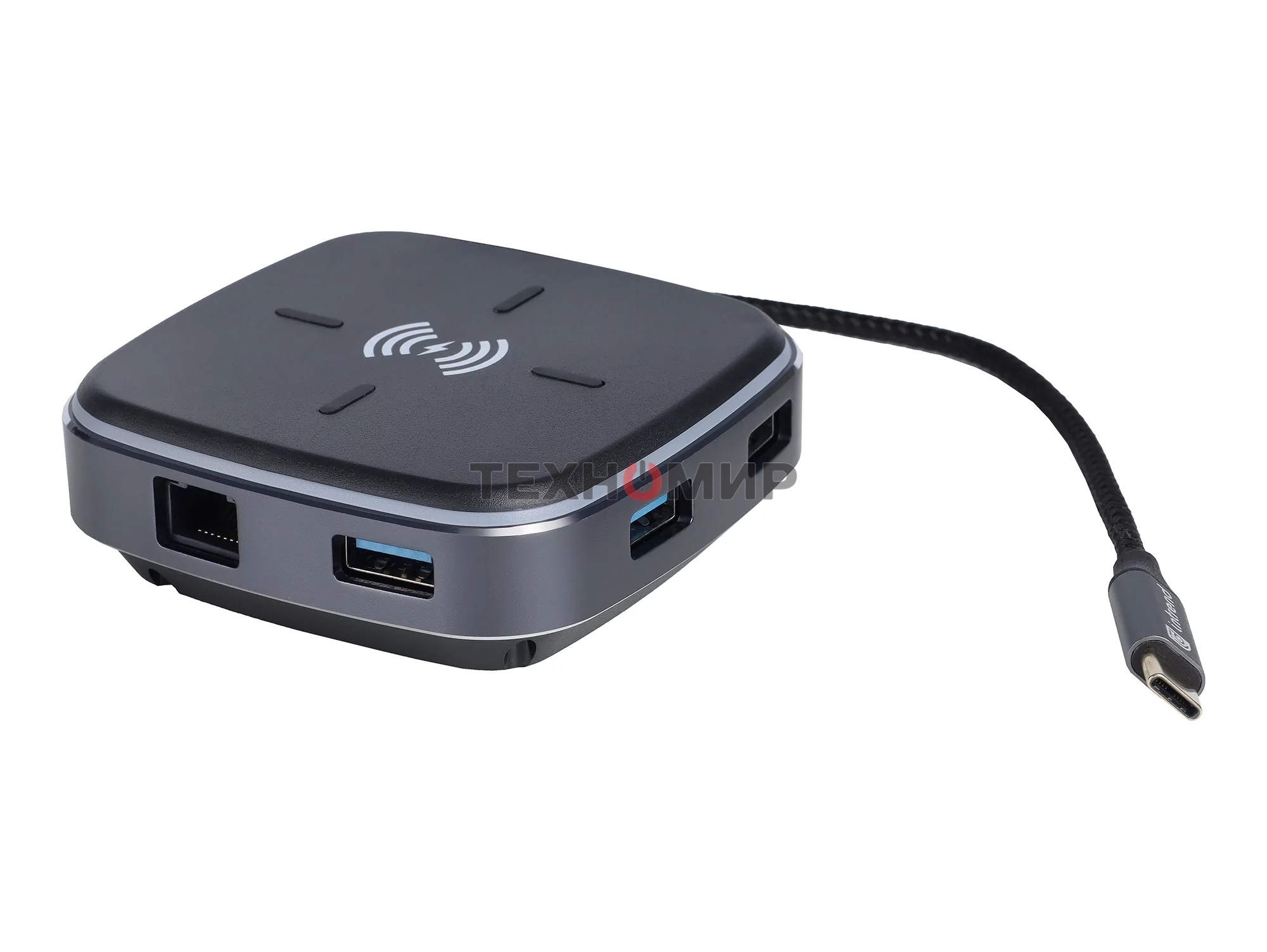 Многофункциональная док-станция Intrend ITACS-9W Type-C с беспроводной зарядкой 3 встроенных высокоскоростных USB 3.0, встроенный высокоскоростной TF и SD карт ридер, разъем RJ-45 для подключения к локальной сети HDMI 4K/30Hz, 60W Power Delivery порт,