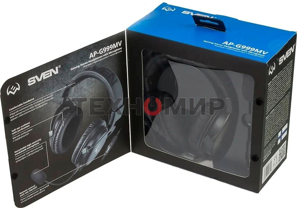 Гарнитура проводная игровая SVEN AP-G999MV с микрофоном серый (50 мм, мини-джек (стерео) O 3,5 мм (4 pin))