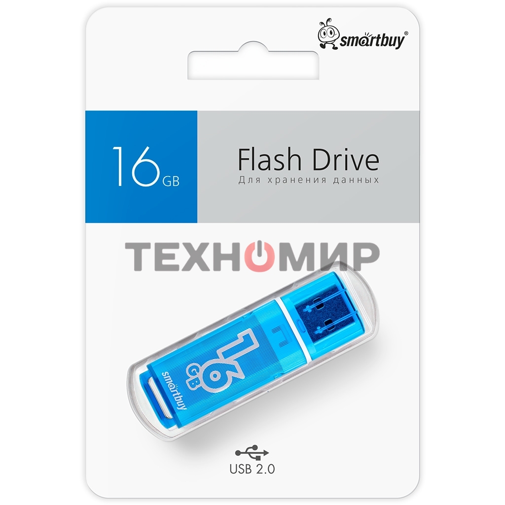Флешка USB Smartbuy Glossy series Blue (SB16 GbGS-B), 16Gb, USB 2.0, R/W 25/15, синий