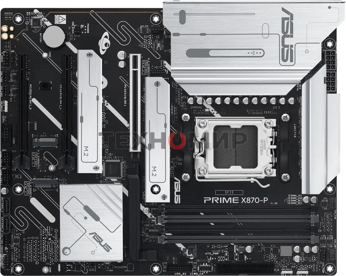 Материнская плата ASUS PRIME X870-P, AM5, AMD X870, 4xDDR5, 2xSATA, 4xM.2, 1xPCIe 5.0 x16, 2xPCIe 4.0 x1, 1xHDMI, 2xUSB-C, 1x 2.5Gb LAN, 4xUSB-A 3.2 Gen 1, 1xUSB-A 3.2 Gen 2, 4xUSB-A 2.0, 3x3.5 мм, 7.1, ATX