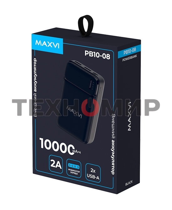 Портативный аккумулятор Maxvi PB10-08 10000 мАч, 2A, 2хUSB/Type-C/MicroUSB