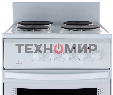 Плита электрическая Flama AE 1402 W белый, конфорок 4 шт, духовка 50 л, 50 см x 85 см x 60 см