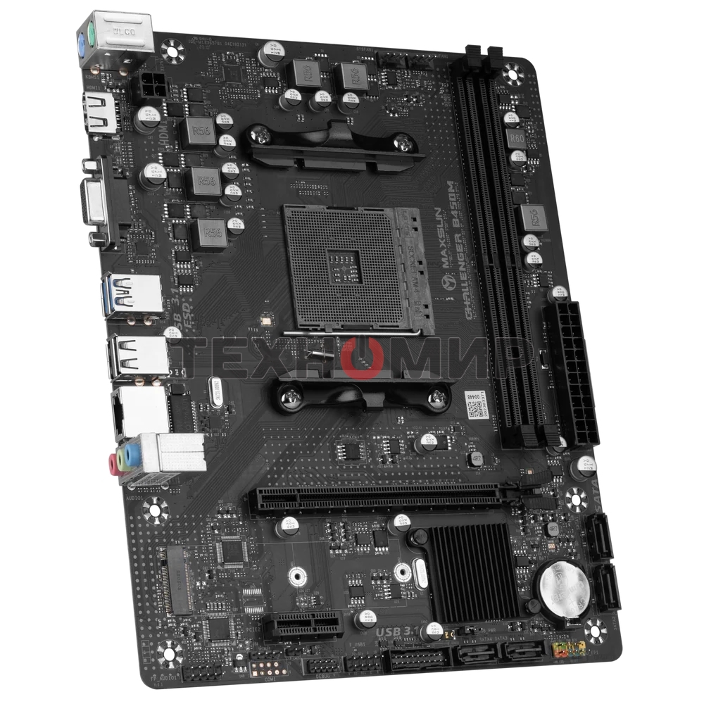 Материнская плата Maxsun Challenger B450M, AM4, AMD B450, 2xDDR4, 4xSATA, 1xM.2, 1xPCIe 3.0 x16, 1xPCIe 3.0 x1, 1xHDMI, 1xVGA, 1x 1Gb LAN, 2xUSB-A 3.2 Gen 1, 2xUSB-A 2.0, 3x3.5 мм, 5.1, M-ATX