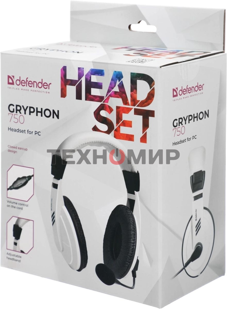 Гарнитура проводная Defender Gryphon 750 белый, кабель 2 м