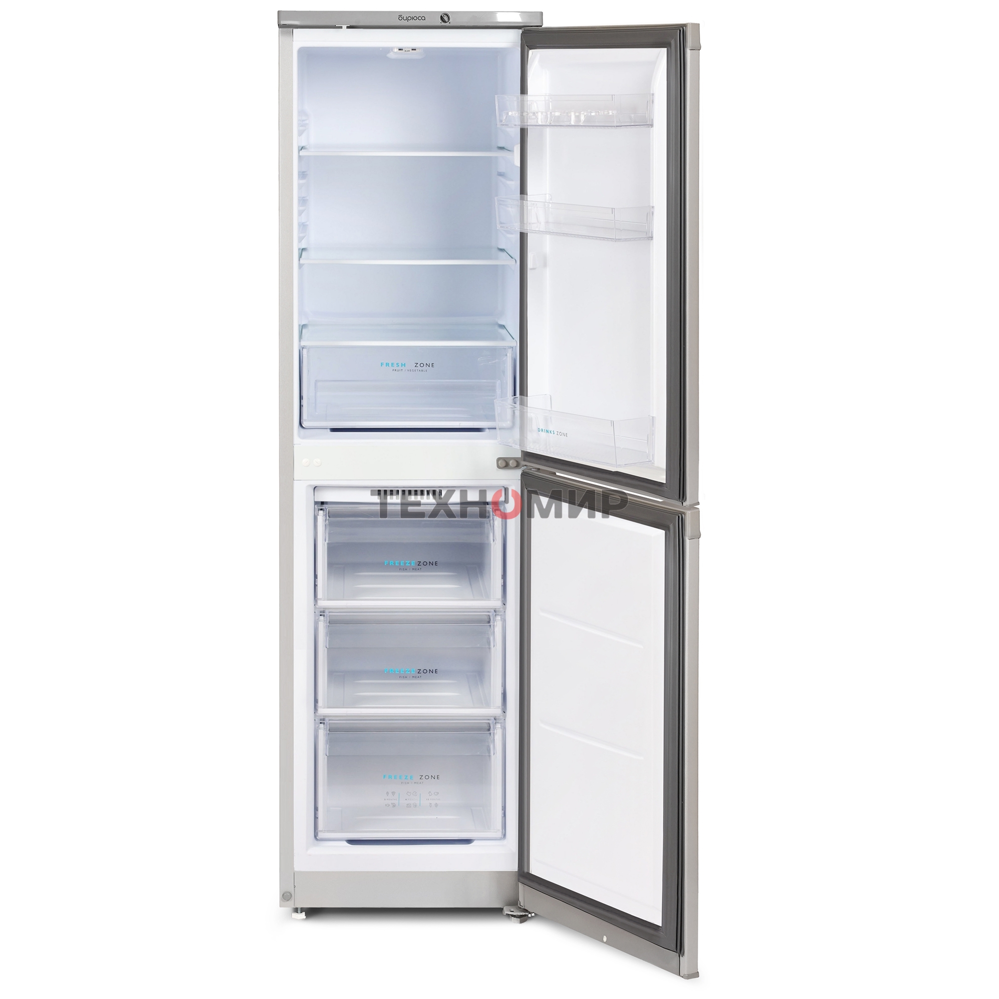 Холодильник Бирюса M420 металлик двухкамерный 125/80л морозилка снизу