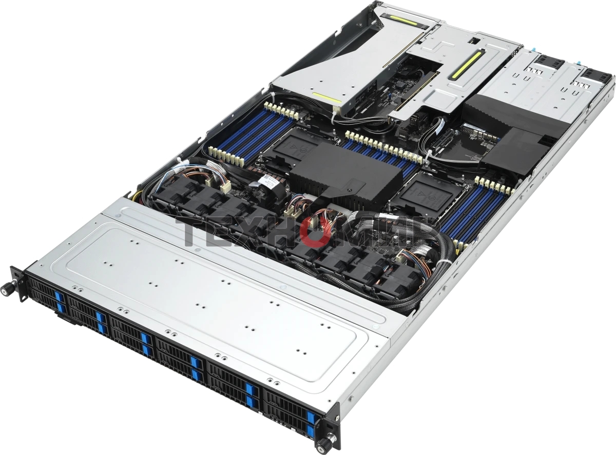 Серверная платформа ASUS RS700-E11-RS12U, 1U, 2x Socket-E LGA4677, 32x DDR5 4800*/5600*, 12x2.5'' NVMe/SATA*/SAS* hsb (*-RAID/HBA need), 2x M.2 PCIe 2260/2280, up to 3x PCIe Gen5 + 1 x int RAID slot, 2 x 10G(Intel X710-AT2) RJ45 LAN, 1+1 1600W