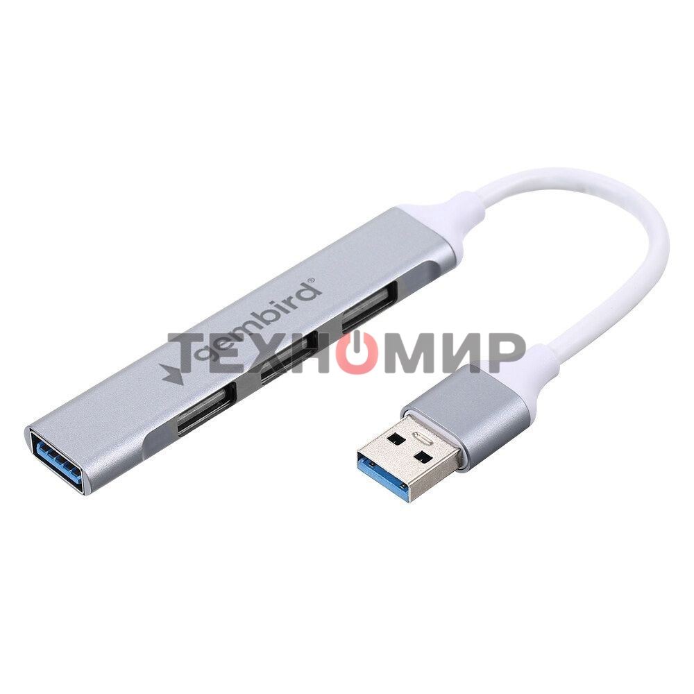 Разветвитель USB3.0/2.0 Gembird UHB-C206, USB3.0, 3xUSB2.0, кабель USB 10 см, серебристый металл, пакет